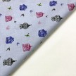 TESSUTO COTONE FANTASIA GABBIETTE E RONDINELLE BLU