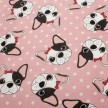 TESSUTO COTONE CANE BULLDOG FRANCESE ROSA